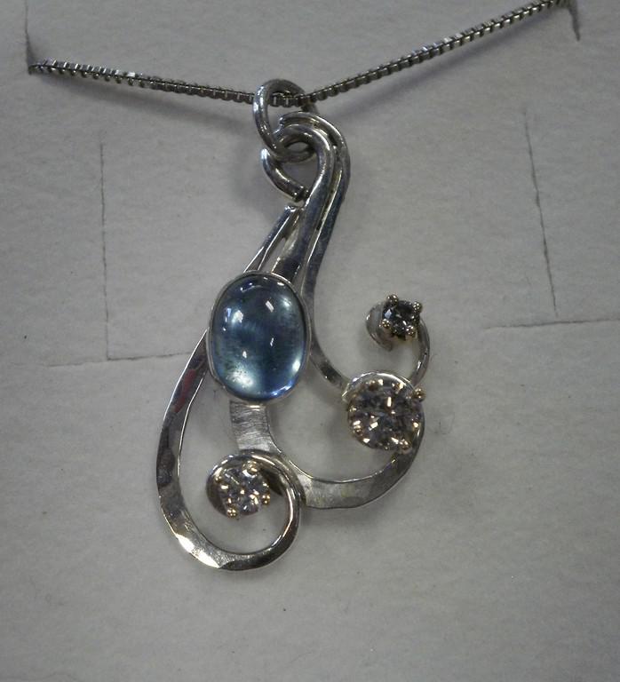 Blue Topaz and Diamond Pendant